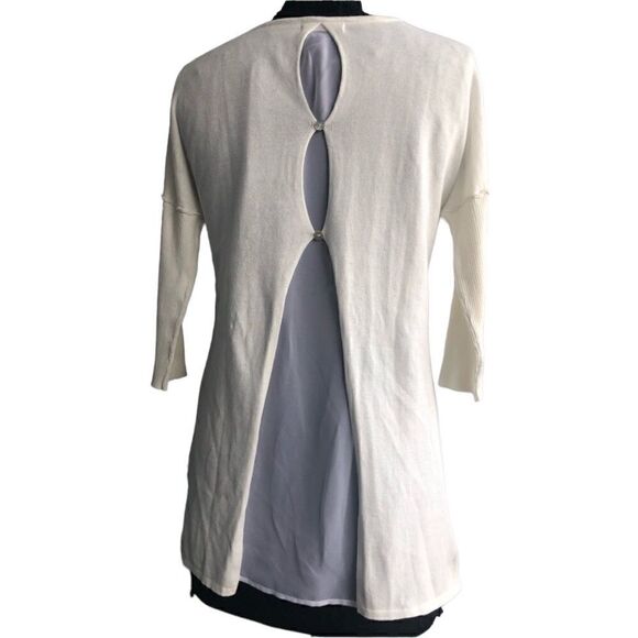 NATIVE OUTSIDERS Women’s Off White Beige Sweater Shirt Open Button Back Camisole - Picture 3 of 5